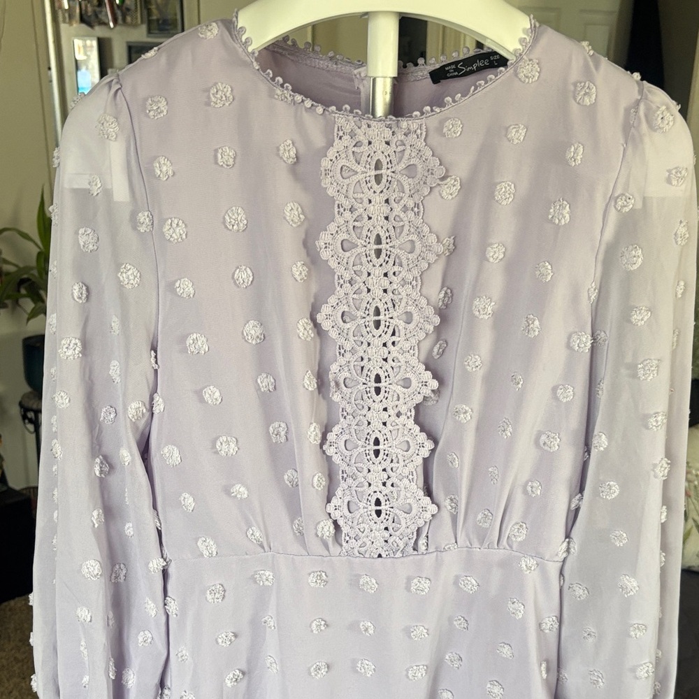 Simplee Apparel Lavender Lace Dress Spring - Picture 2 of 7